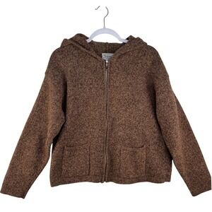Bridgewater Classics Brown 100% Shetland Wool Full Zip‎ Hoodie Sweater Womens XL
